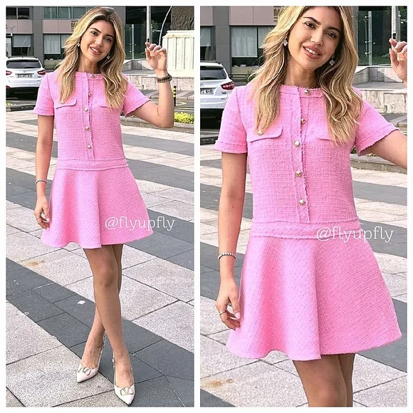 ZARA TEXTURED DRESS PINK TWEED - Picture 2 of 15